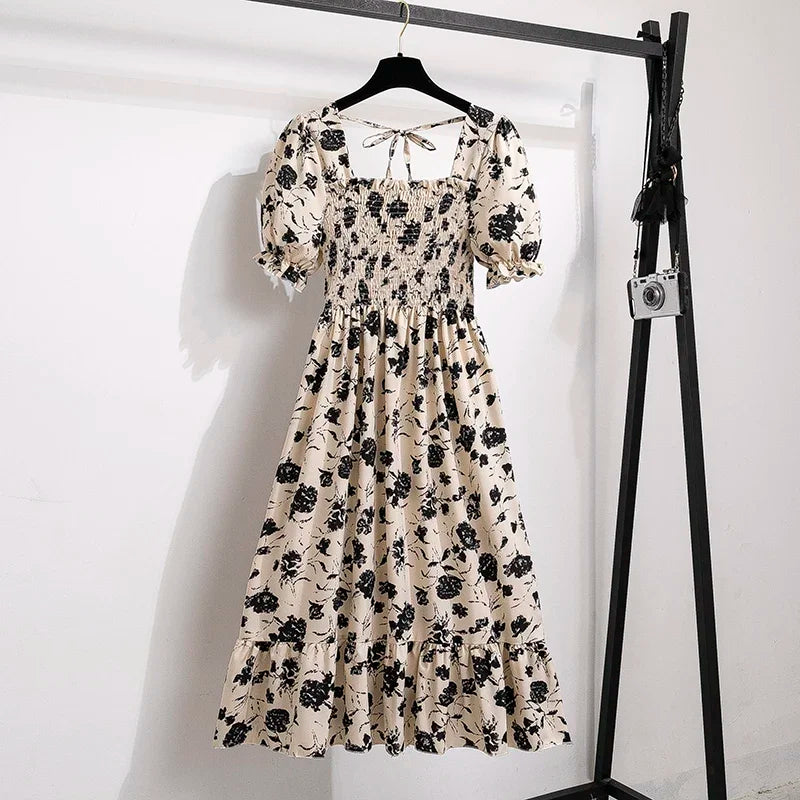 Lena Women's Summer Dress | A-Line, Elastic Waist, Short Sleeve - 3