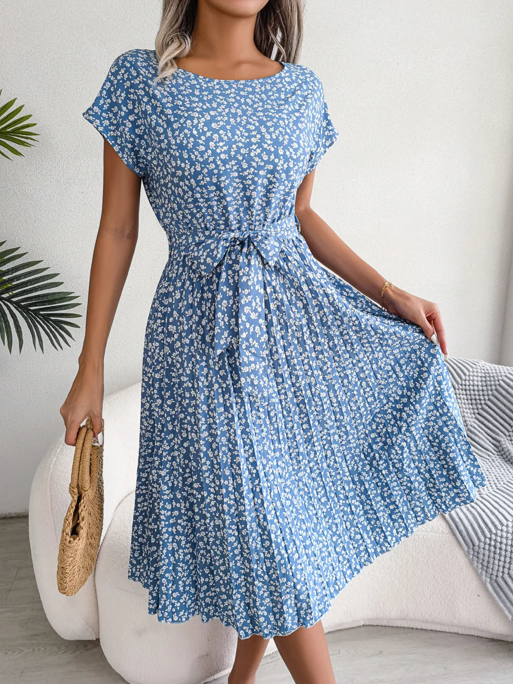 Wendy Women's A-Line Dress | Floral Pleated Design - 5