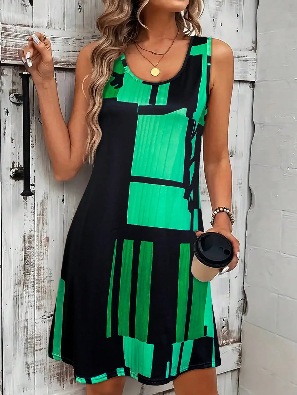 Gina Women's Midi Dress | Geometric Pattern, Sleeveless - 7