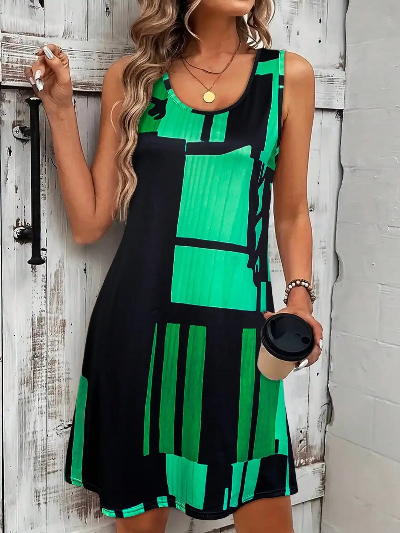 Gina Women's Midi Dress | Geometric Pattern, Sleeveless - 7