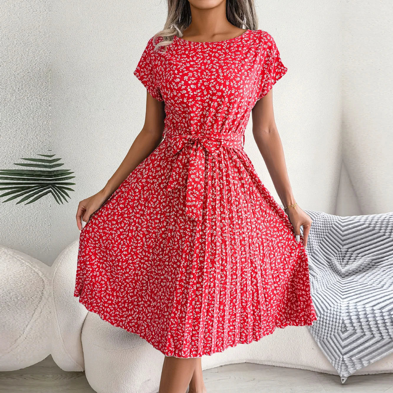 Wendy Women's A-Line Dress | Floral Pleated Design - 8