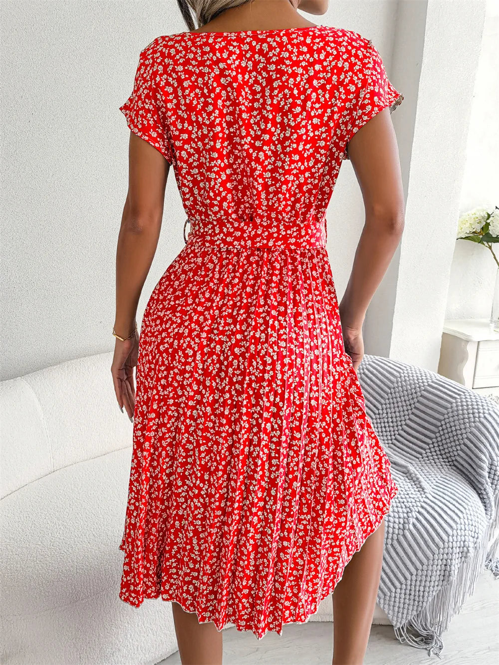 Wendy Women's A-Line Dress | Floral Pleated Design - 2