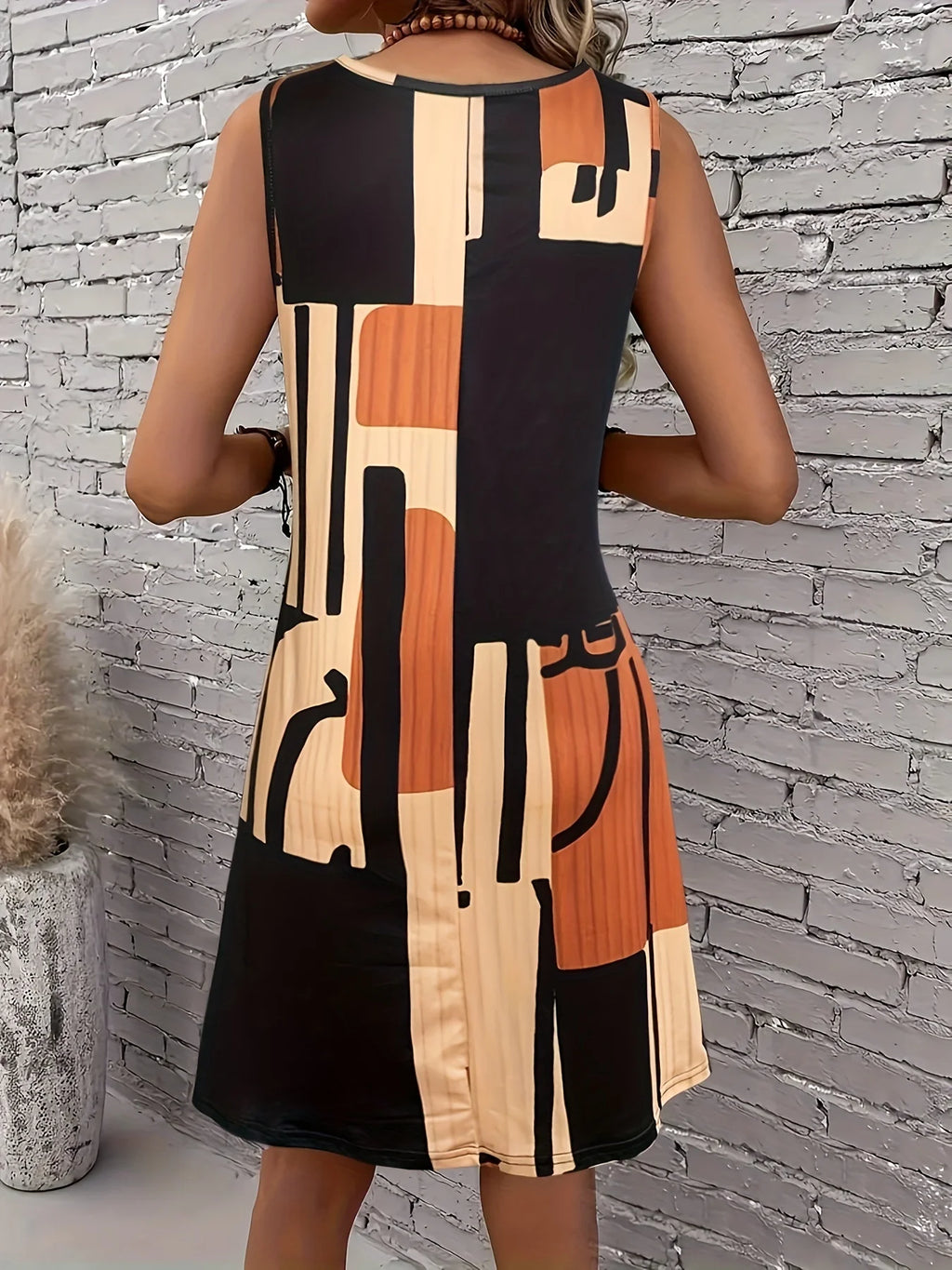 Gina Women's Midi Dress | Geometric Pattern, Sleeveless - 2