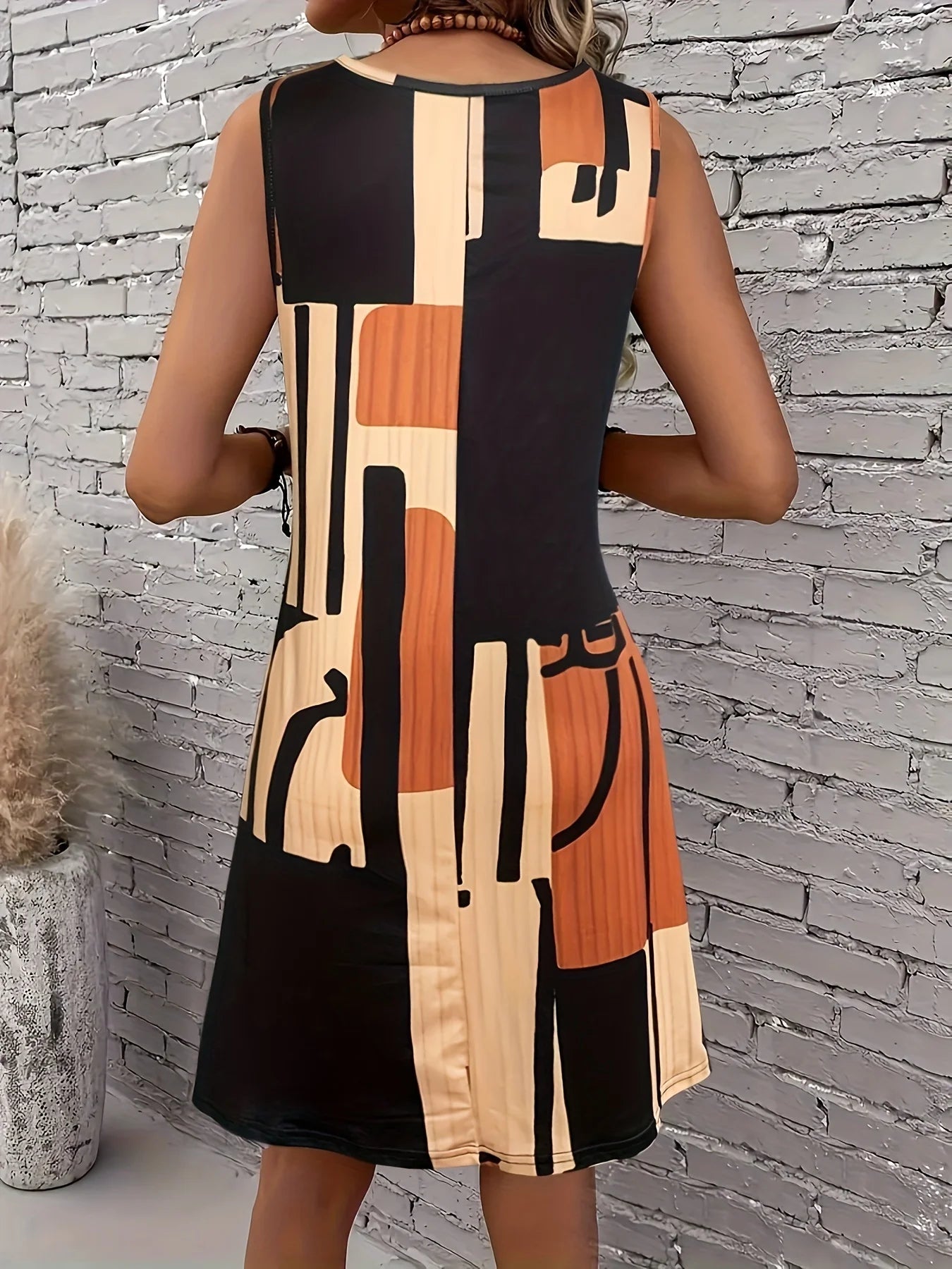 Gina Women's Midi Dress | Geometric Pattern, Sleeveless - 2