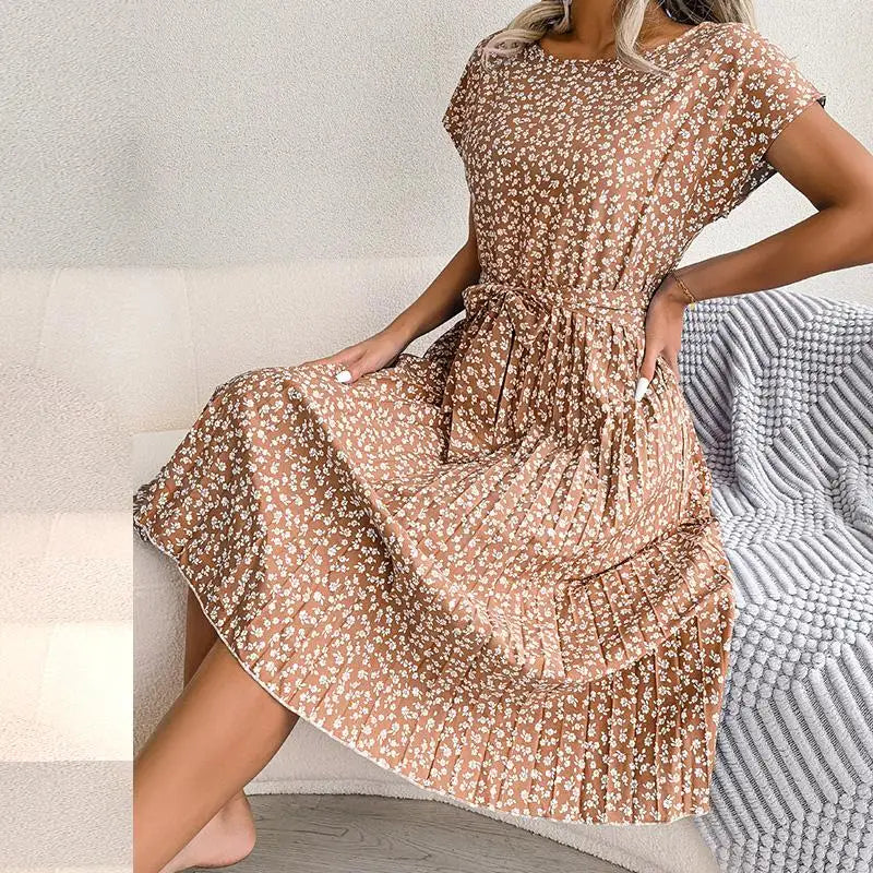 Wendy Women's A-Line Dress | Floral Pleated Design - 15