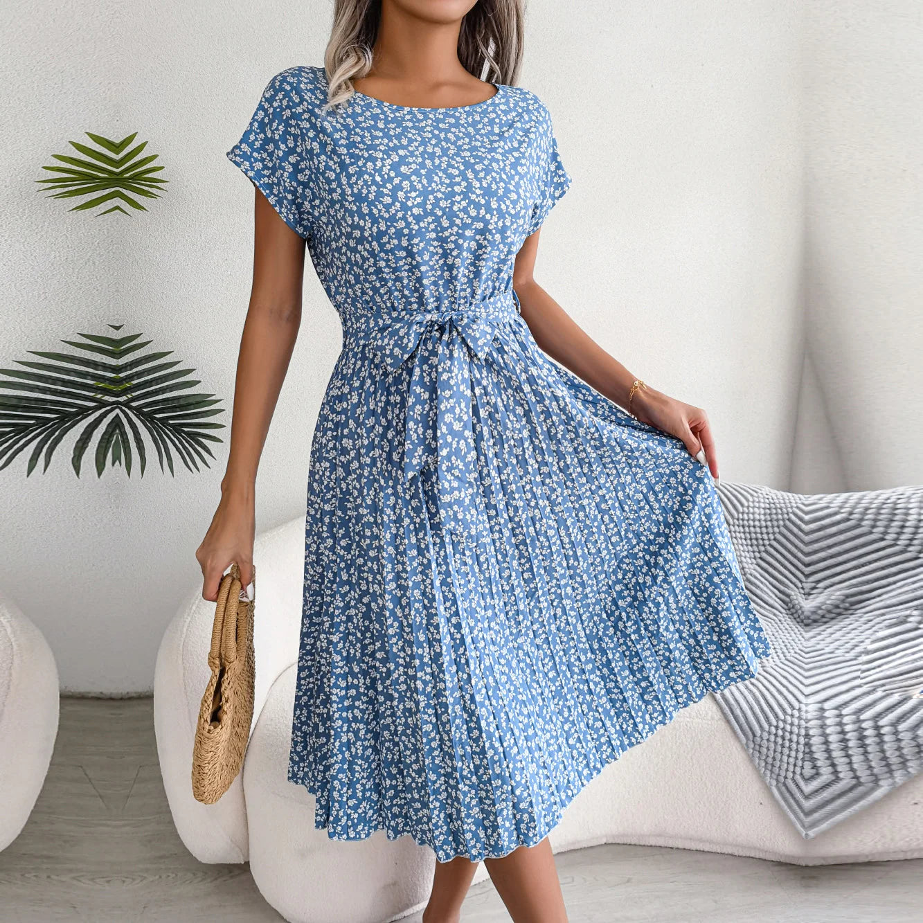 Wendy Women's A-Line Dress | Floral Pleated Design - 12