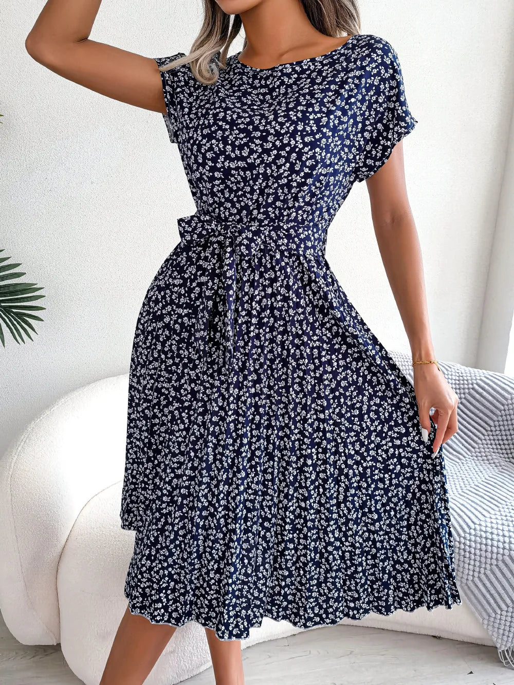 Wendy Women's A-Line Dress | Floral Pleated Design - 6