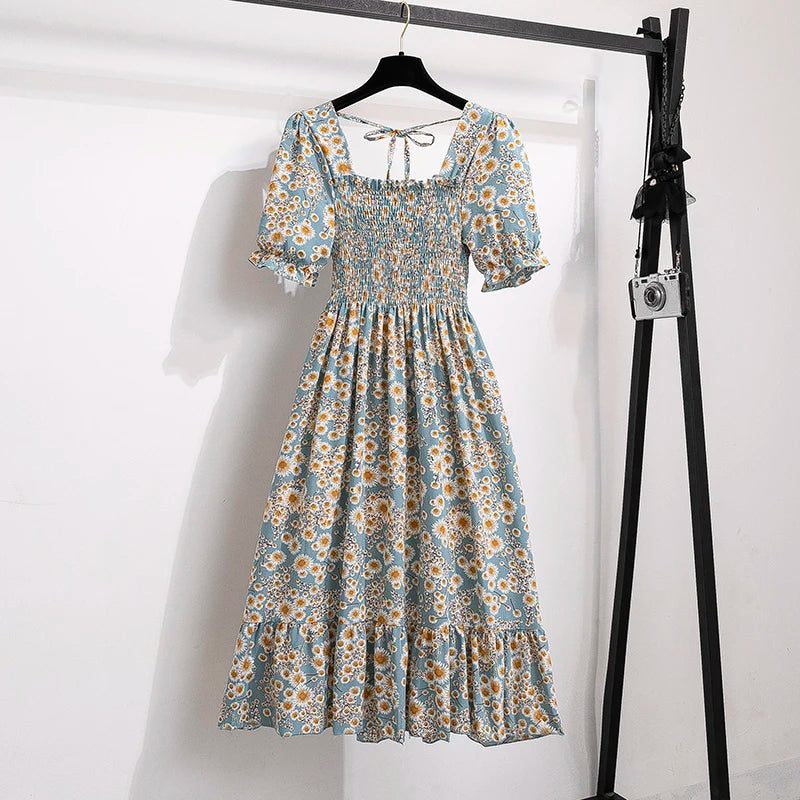 Lena Women's Summer Dress | A-Line, Elastic Waist, Short Sleeve - 12