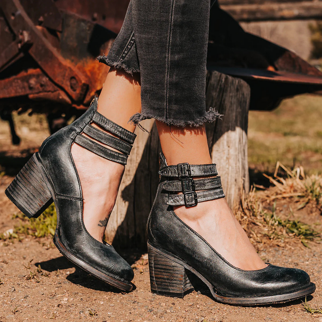 Fiona Women's Black Ankle Strap Heels | Block Heel Design, Closed Toe - 20
