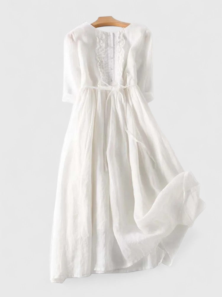 Maya Women's Midi Dress | Cotton Linen Blend, Elegant Summer Dress - 2