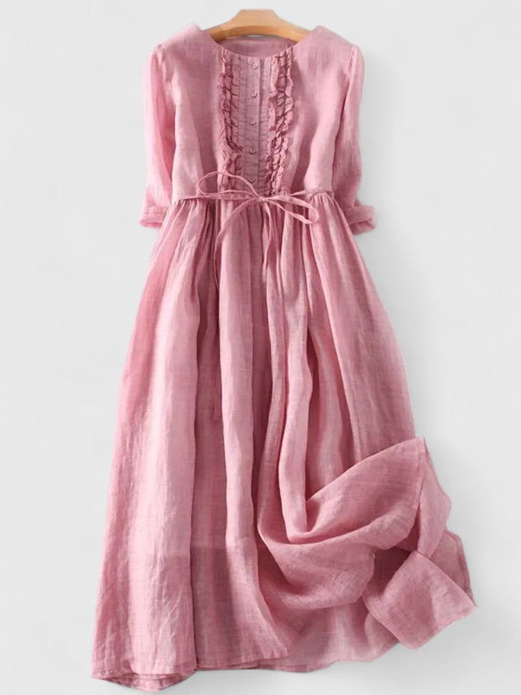 Maya Women's Midi Dress | Cotton Linen Blend, Elegant Summer Dress - 3