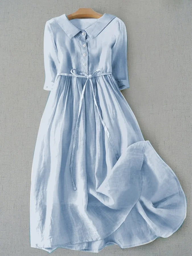 Luna Women's Dress | Cotton-Linen Blend, Lace-Up Waist, Half Sleeve Summer Style - 1