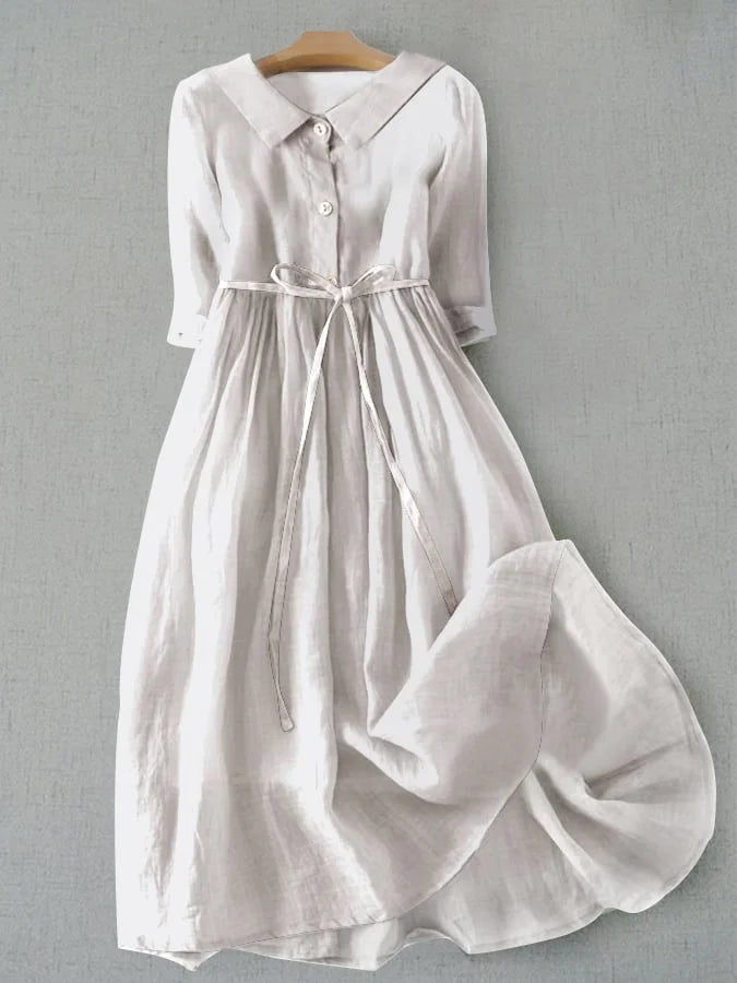 Luna Women's Dress | Cotton-Linen Blend, Lace-Up Waist, Half Sleeve Summer Style - 2