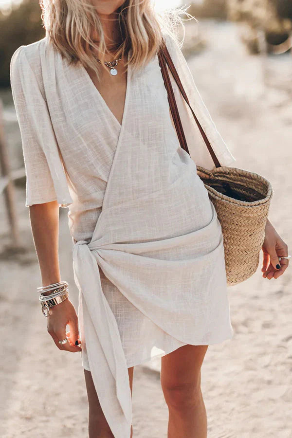 Lara Women's Mini Dress | Lightweight Linen, Wrap Style for Summer - 2