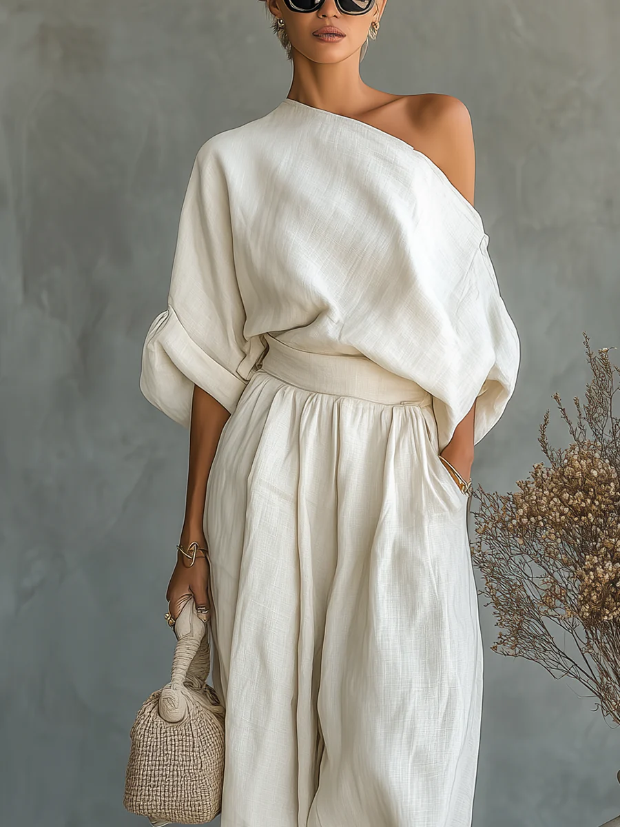 Mila Women's Set | Off-Shoulder Loungewear Top & Tapered Trousers - 2