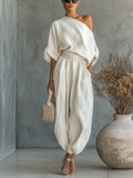 Mila Women's Set | Off-Shoulder Loungewear Top & Tapered Trousers - 1