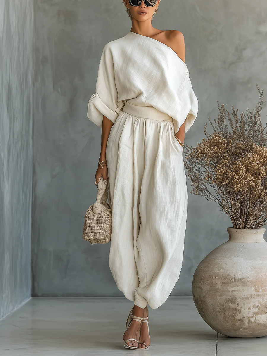 Mila Women's Set | Off-Shoulder Loungewear Top & Tapered Trousers - 1