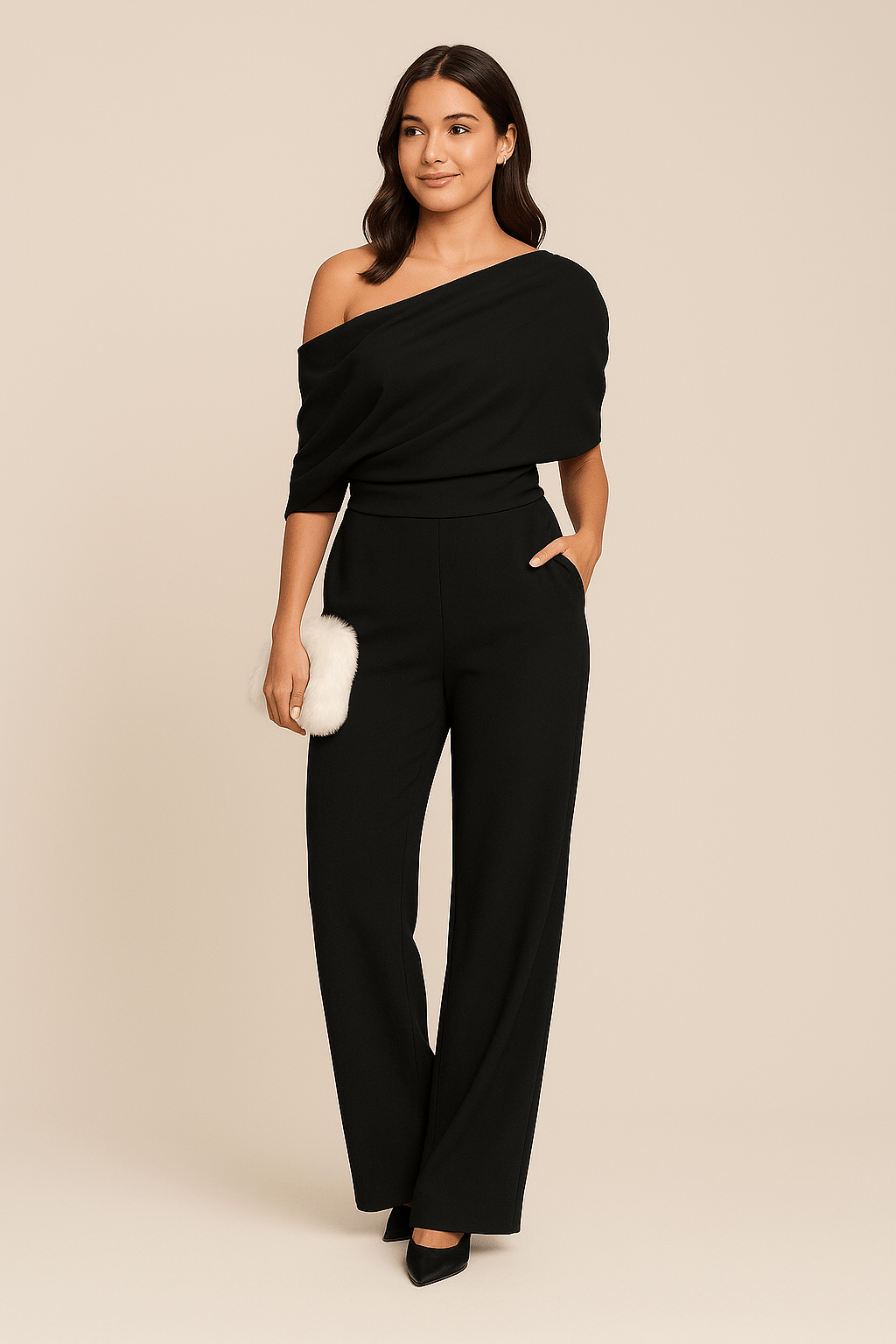 Elegant Womens Jumpsuit – Lightweight Polyester Blend, Adjustable Tie Waist, Wide-Leg Design in Black and White - 4