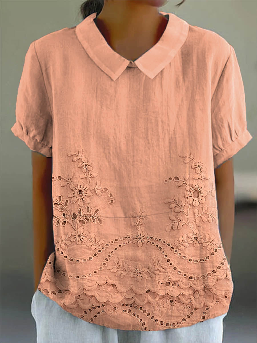 Lina Women's Blouse | Floral Embroidery, Soft Pink - 6