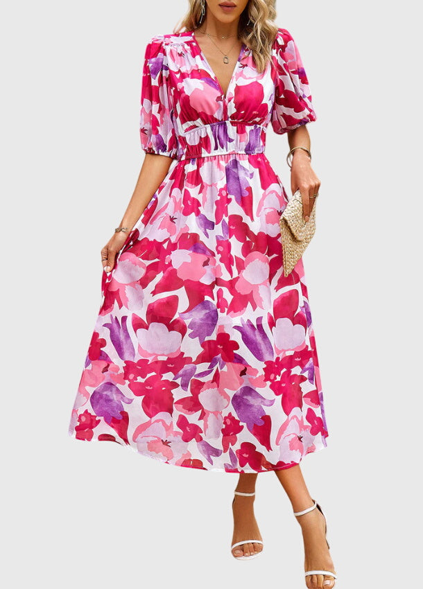 Mira Women's Midi Dress | Floral Print, Flattering Fit - 14