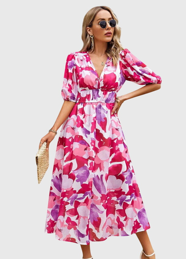 Mira Women's Midi Dress | Floral Print, Flattering Fit - 15