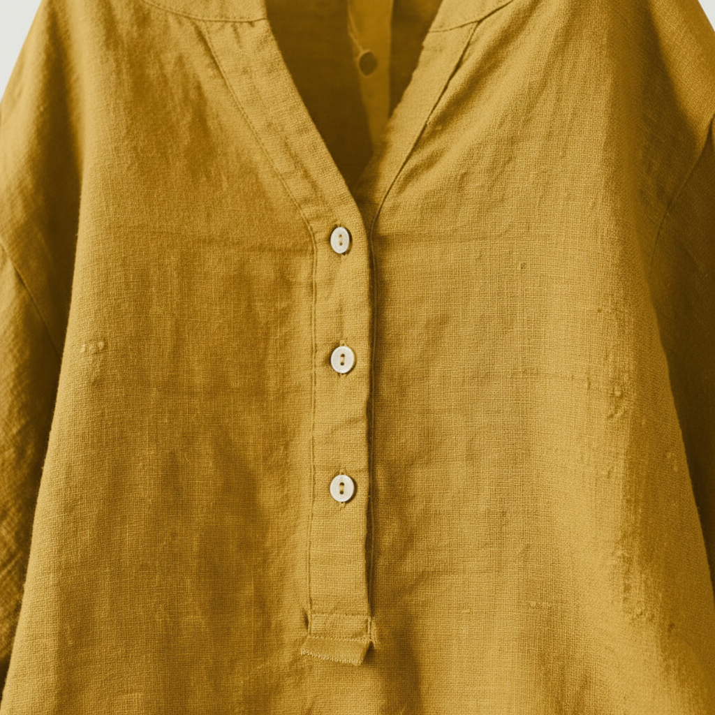 Lightweight Linen Womens Blouse - Long Sleeve Summer Top with Relaxed Fit and Rollable Sleeves, Various Colors Available - 3