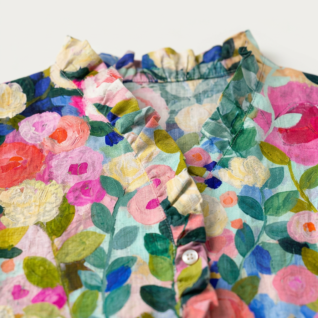 Lightweight Floral Print Womens Blouse with Ruffle Trim and Relaxed Fit – Breathable Woven Fabric - 3
