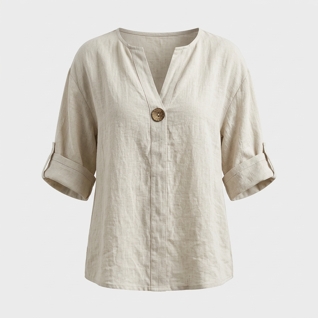 Relaxed Linen Blouse for Women – Breathable Going Out Top with V-Neck Design - 2