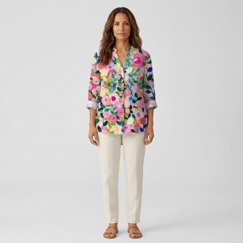 Lightweight Floral Print Womens Blouse with Ruffle Trim and Relaxed Fit – Breathable Woven Fabric - 1