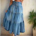 Luna Women's Denim Maxi Skirt | High Waist, A-Line Design - 1