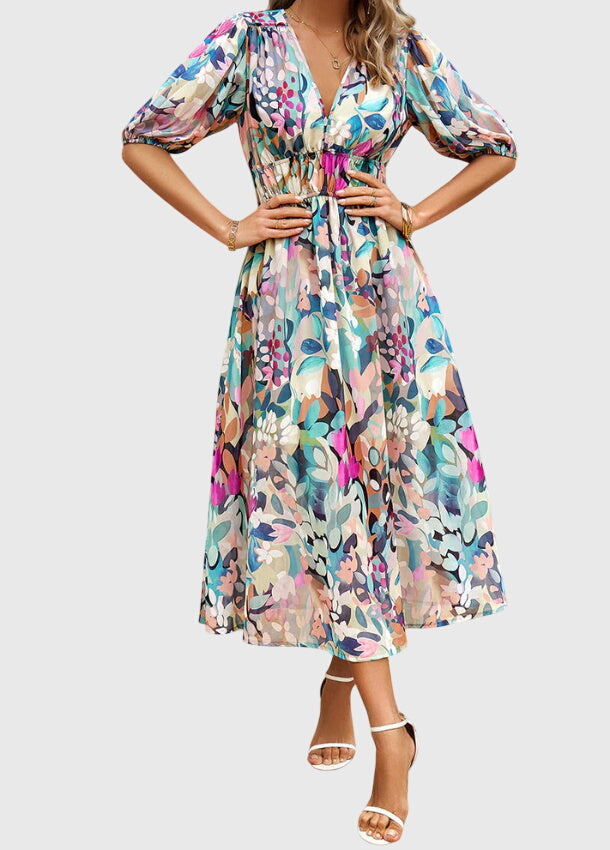 Mira Women's Midi Dress | Floral Print, Flattering Fit - 3