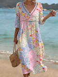 Cleo Women's Floral Patchwork Dress | V-Neck, Relaxed Fit Summer Dress - 1