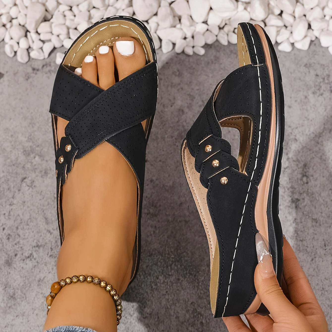 Pina Women's Wedge Sandals | Orthopaedic Support, Lightweight, Anti-Slip - 11
