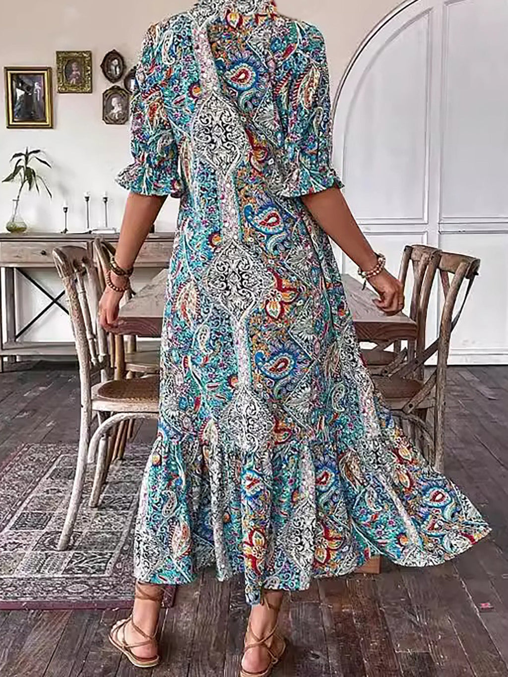 Gina Women's Summer Maxi Dress | Soft Cotton, Boho Lace-Up Detail - 4
