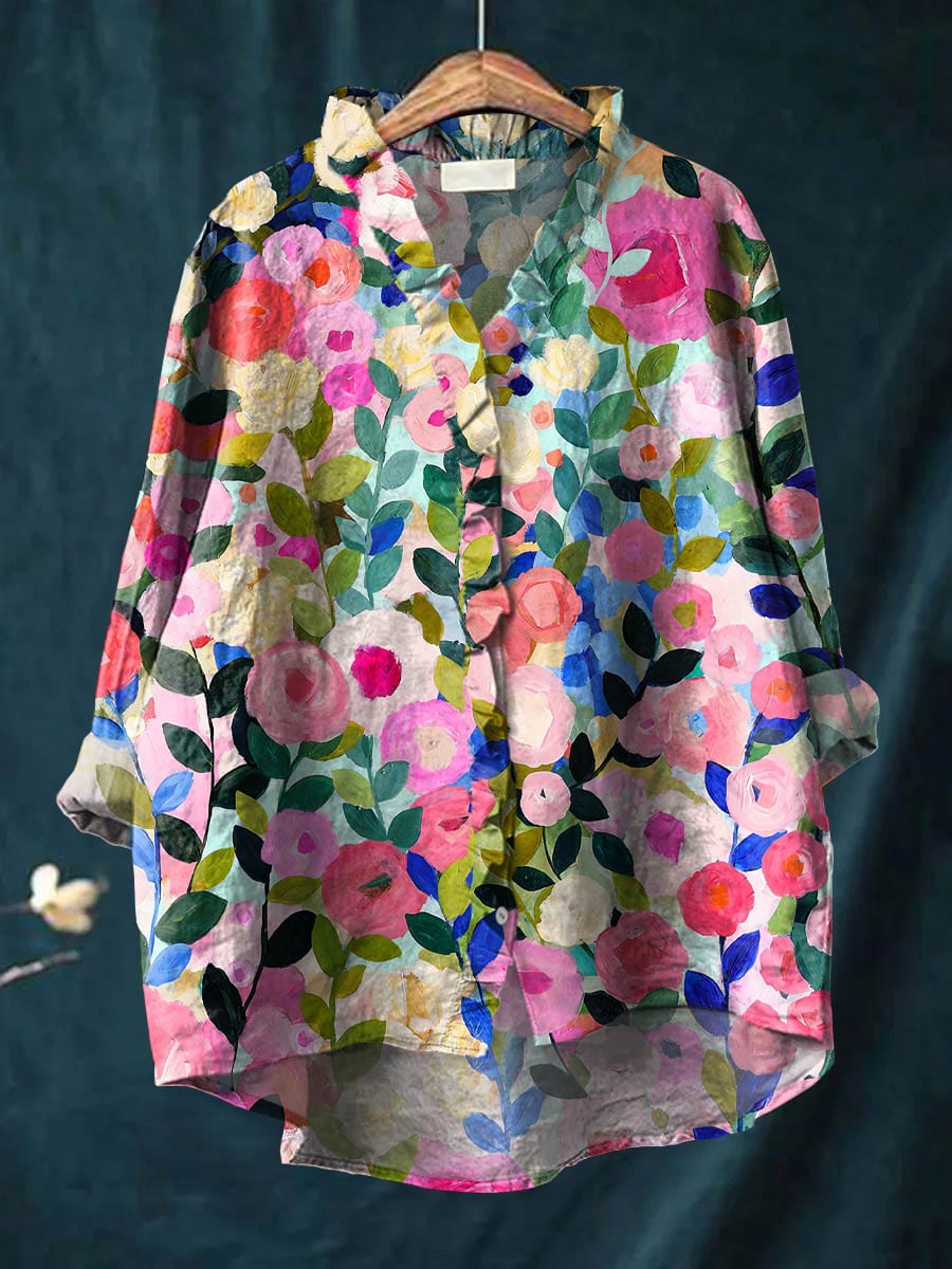 Lightweight Floral Print Womens Blouse with Ruffle Trim and Relaxed Fit – Breathable Woven Fabric - 2