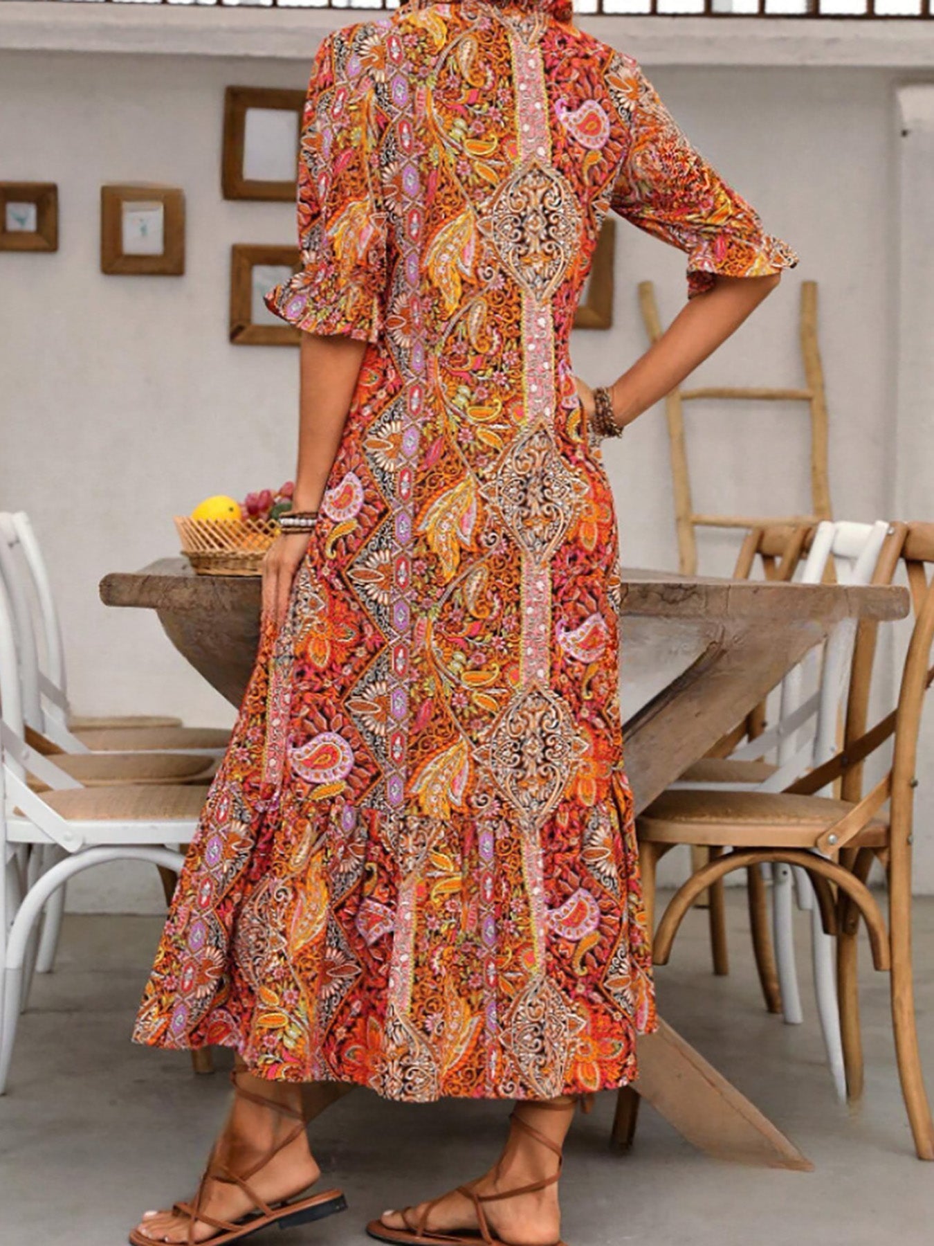 Gina Women's Summer Maxi Dress | Soft Cotton, Boho Lace-Up Detail - 7