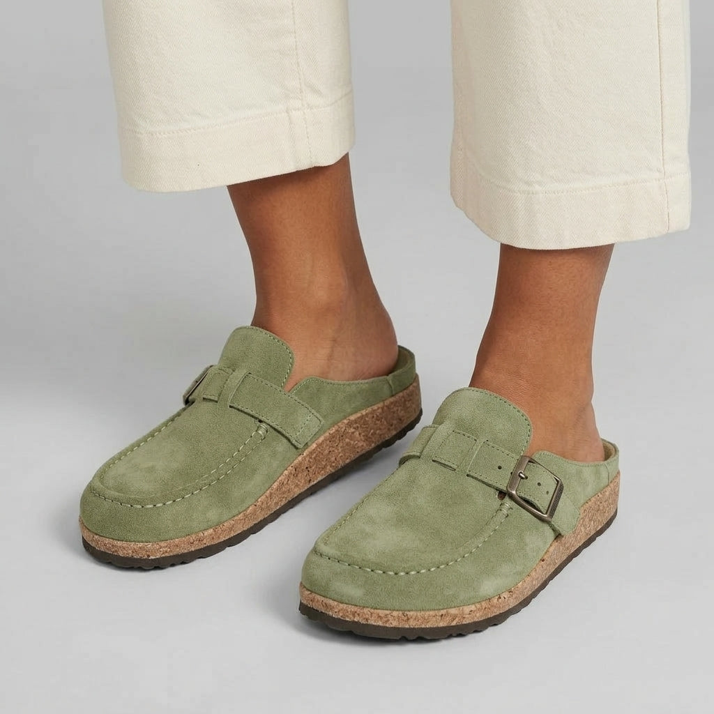 Valencia Women's Clogs | Soft Suede with Adjustable Buckle, Comfortable Cork Sole