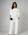 Gina Women's Outfit | Cotton Blend Fluid Set with Asymmetrical Top and Wide-Leg Trousers - 1