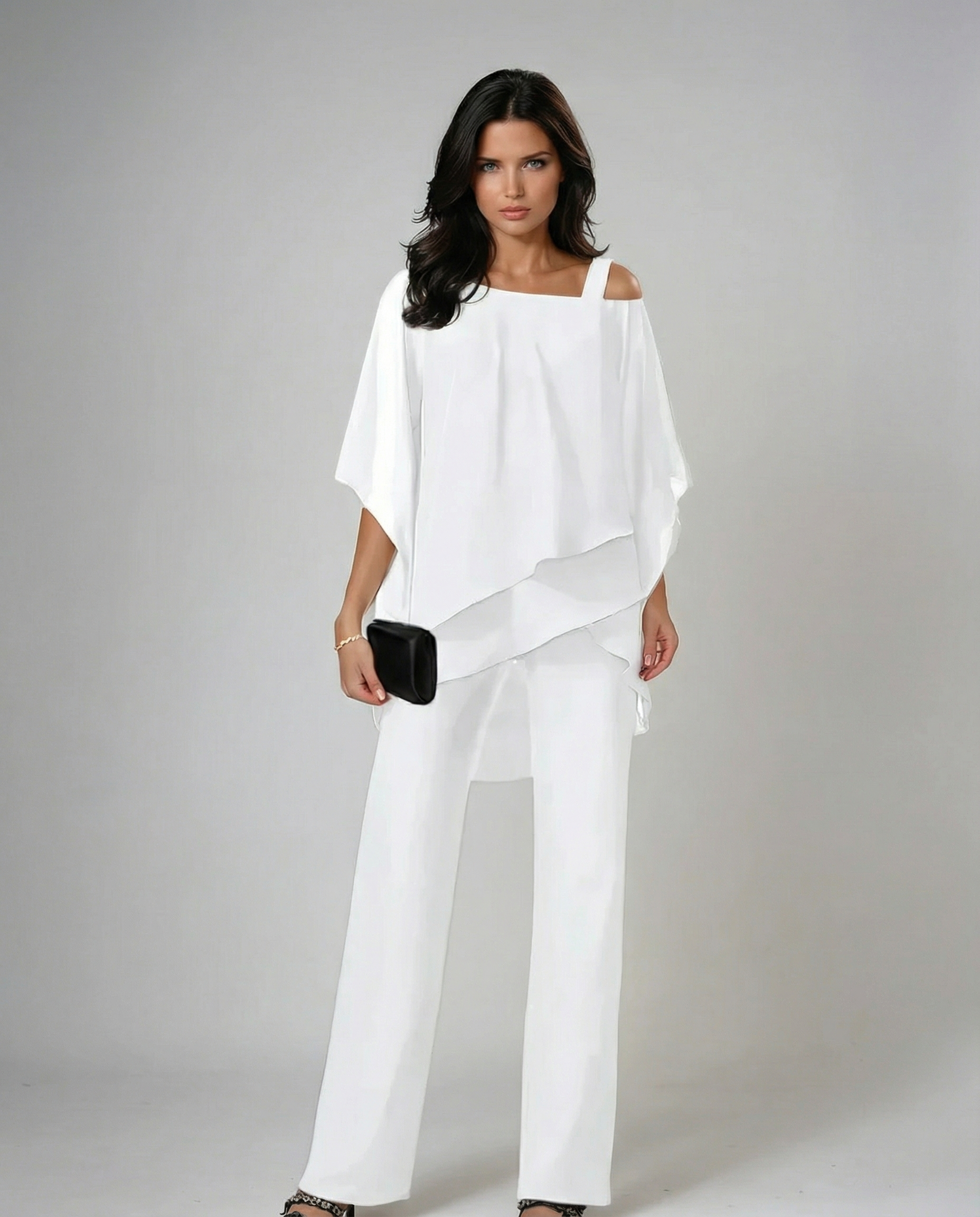 Gina Women's Outfit | Cotton Blend Fluid Set with Asymmetrical Top and Wide-Leg Trousers - 1