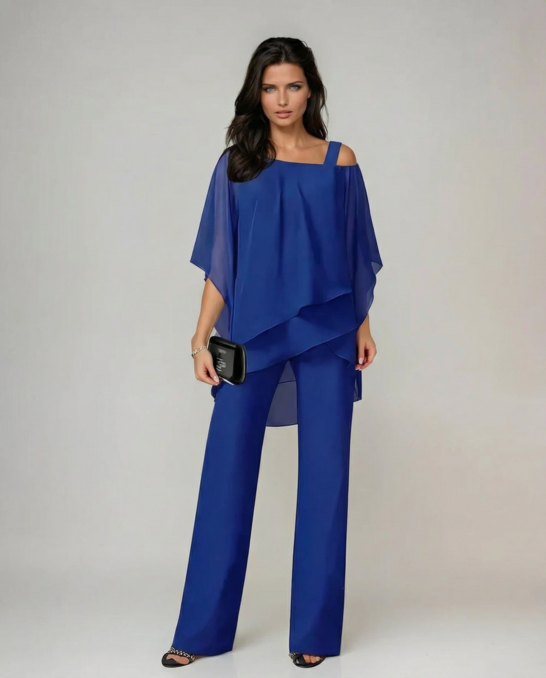 Gina Women's Outfit | Cotton Blend Fluid Set with Asymmetrical Top and Wide-Leg Trousers - 4
