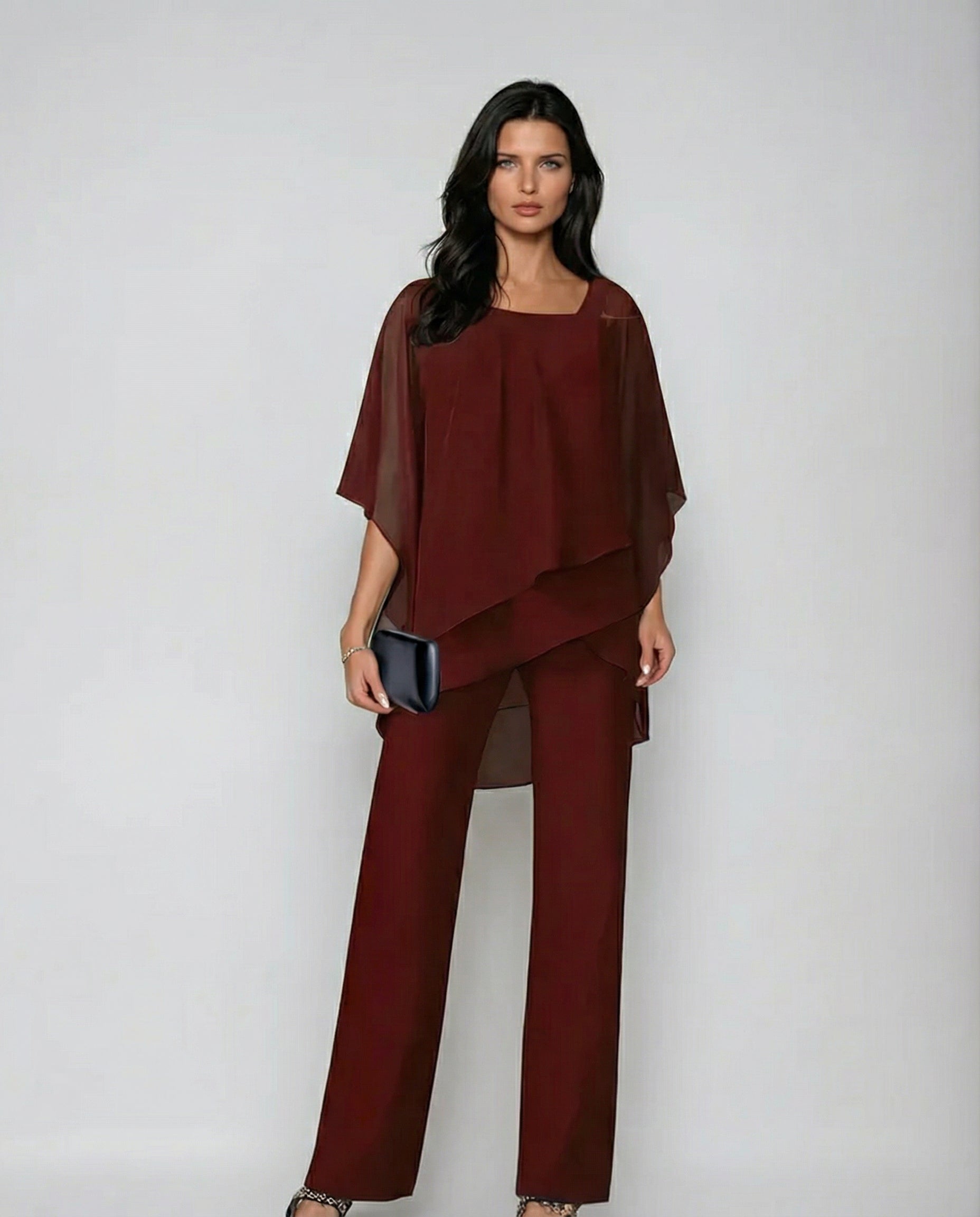 Gina Women's Outfit | Cotton Blend Fluid Set with Asymmetrical Top and Wide-Leg Trousers - 3