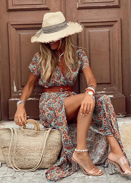 Jasmine Women's Maxi Dress | Airy Boho Style with Matching Belt, Lightweight Summer Dress - 7