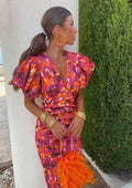 Fiona Women's Summer Dress | Elegant V-Neck, Puff Sleeves Maxi Dress - 1