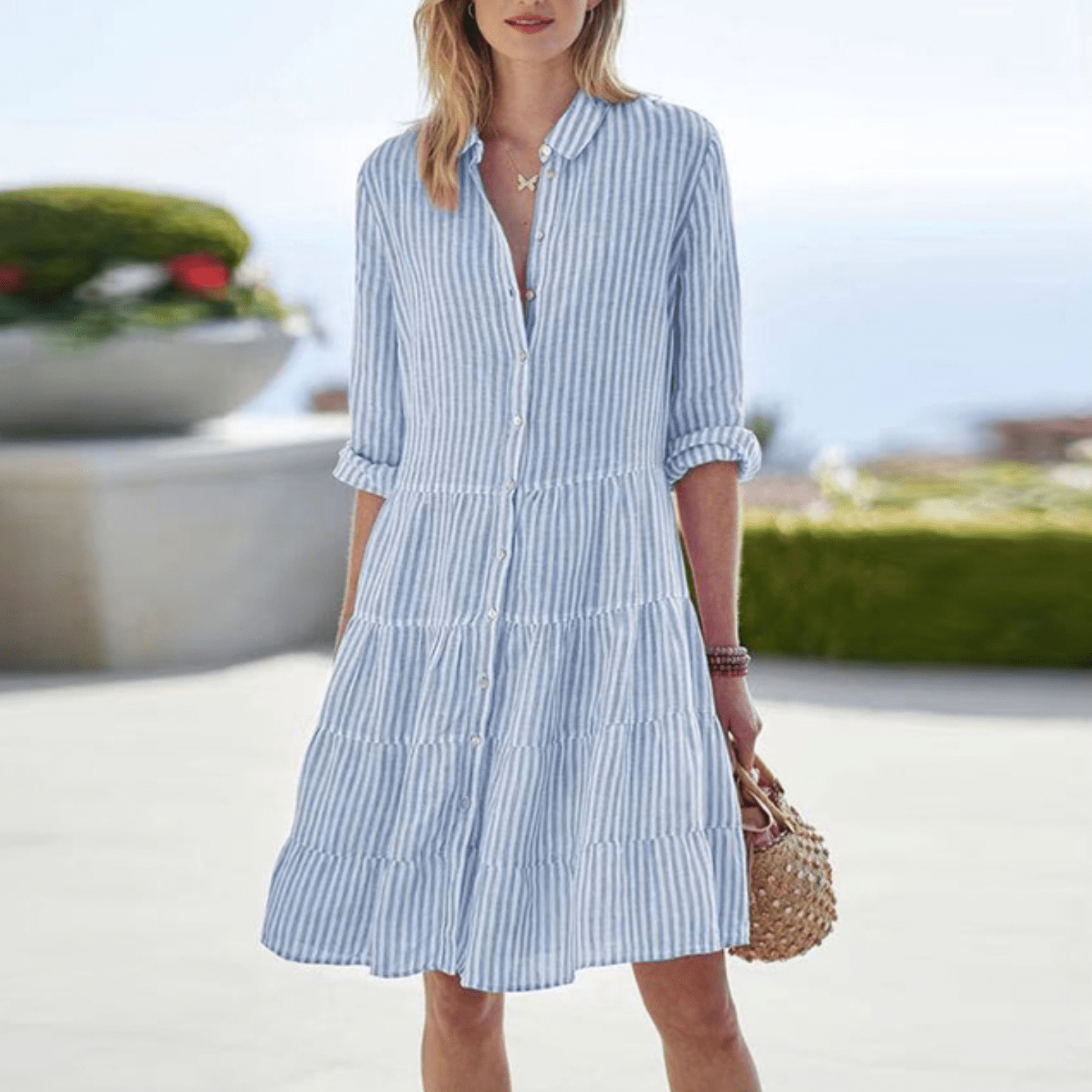 Luna Women's Summer Dress | Lightweight A-Line Striped Design - 6