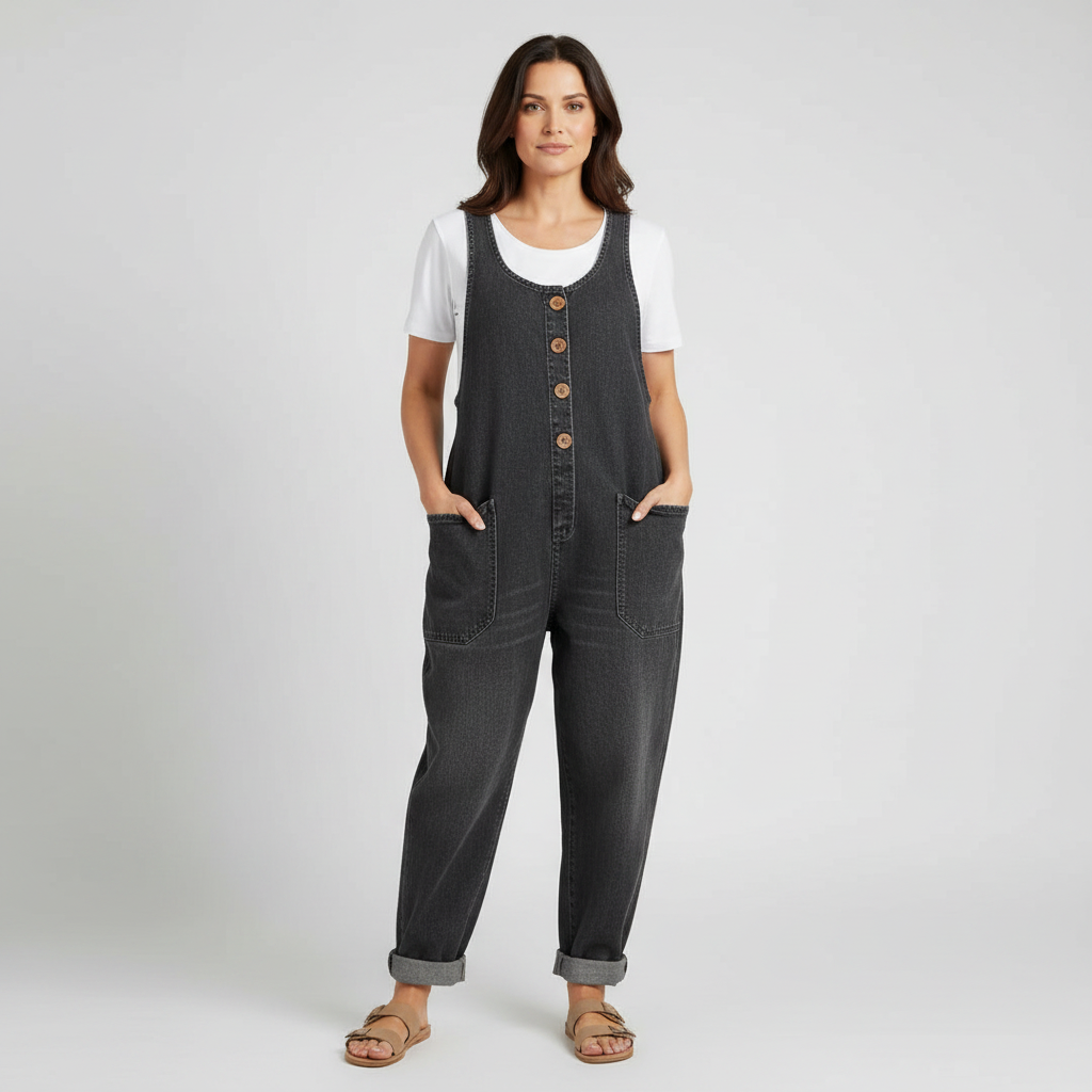 Saylor Women's Denim Look Overalls | Soft Cotton, Vintage Washed