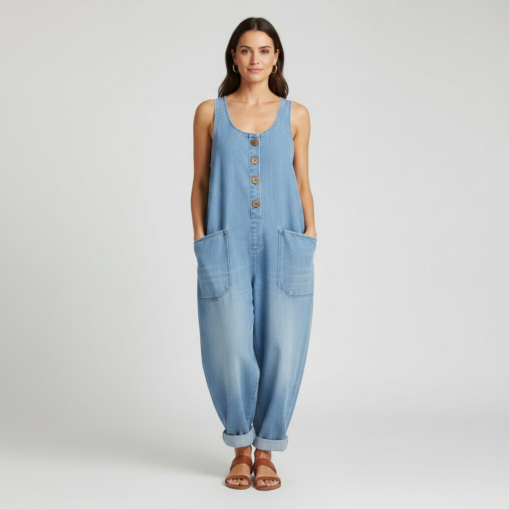 Saylor Women's Denim Look Overalls | Soft Cotton, Vintage Washed
