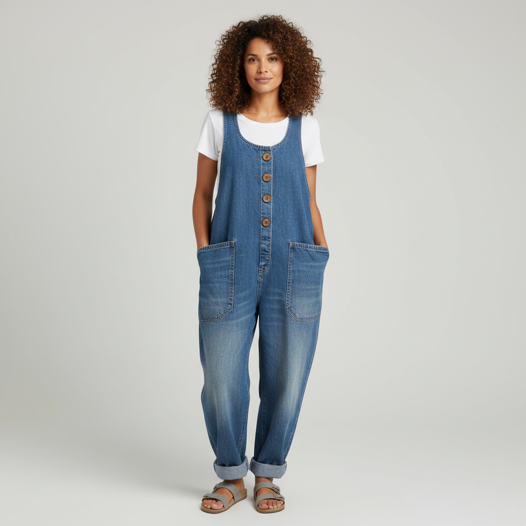 Saylor Women's Denim Look Overalls | Soft Cotton, Vintage Washed