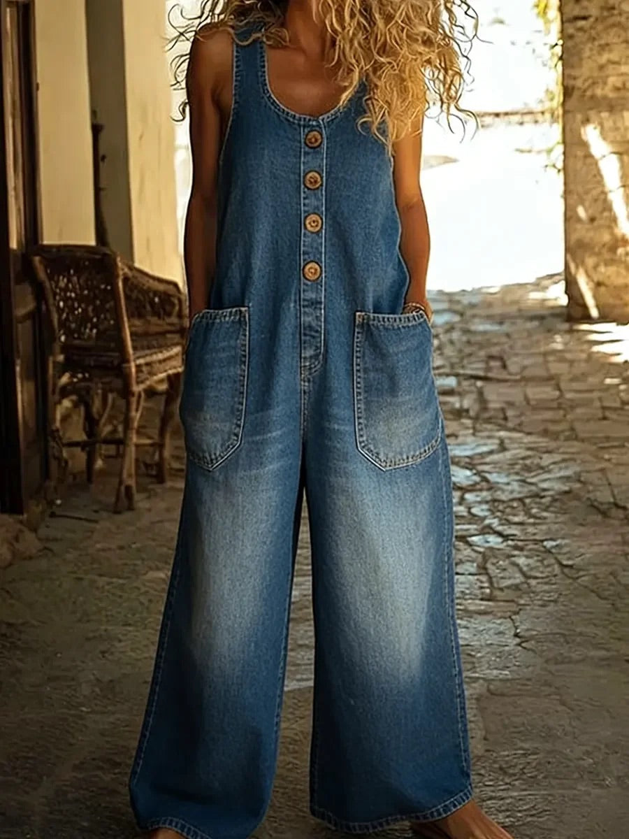 Saylor Women's Denim Overalls | Soft Cotton, Vintage Washed - 5