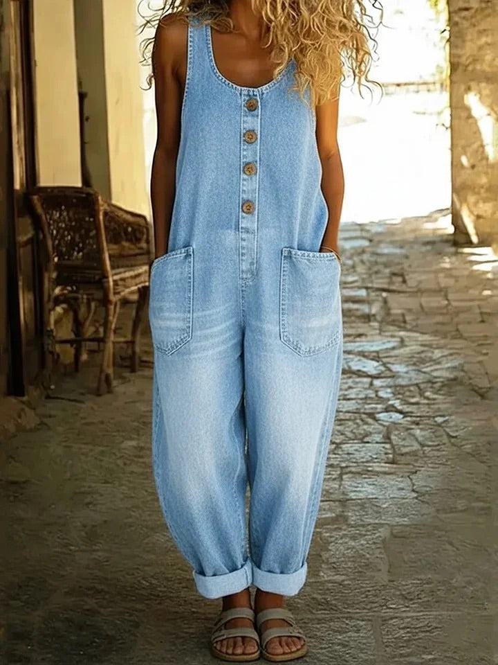 Saylor Women's Denim Overalls | Soft Cotton, Vintage Washed - 3