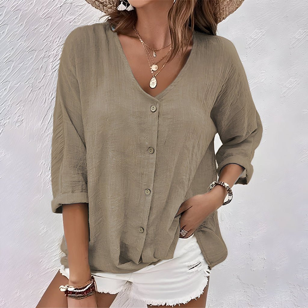 Mara Women's Blouse | Relaxed Fit, Soft V-Neck Summer Top - 7